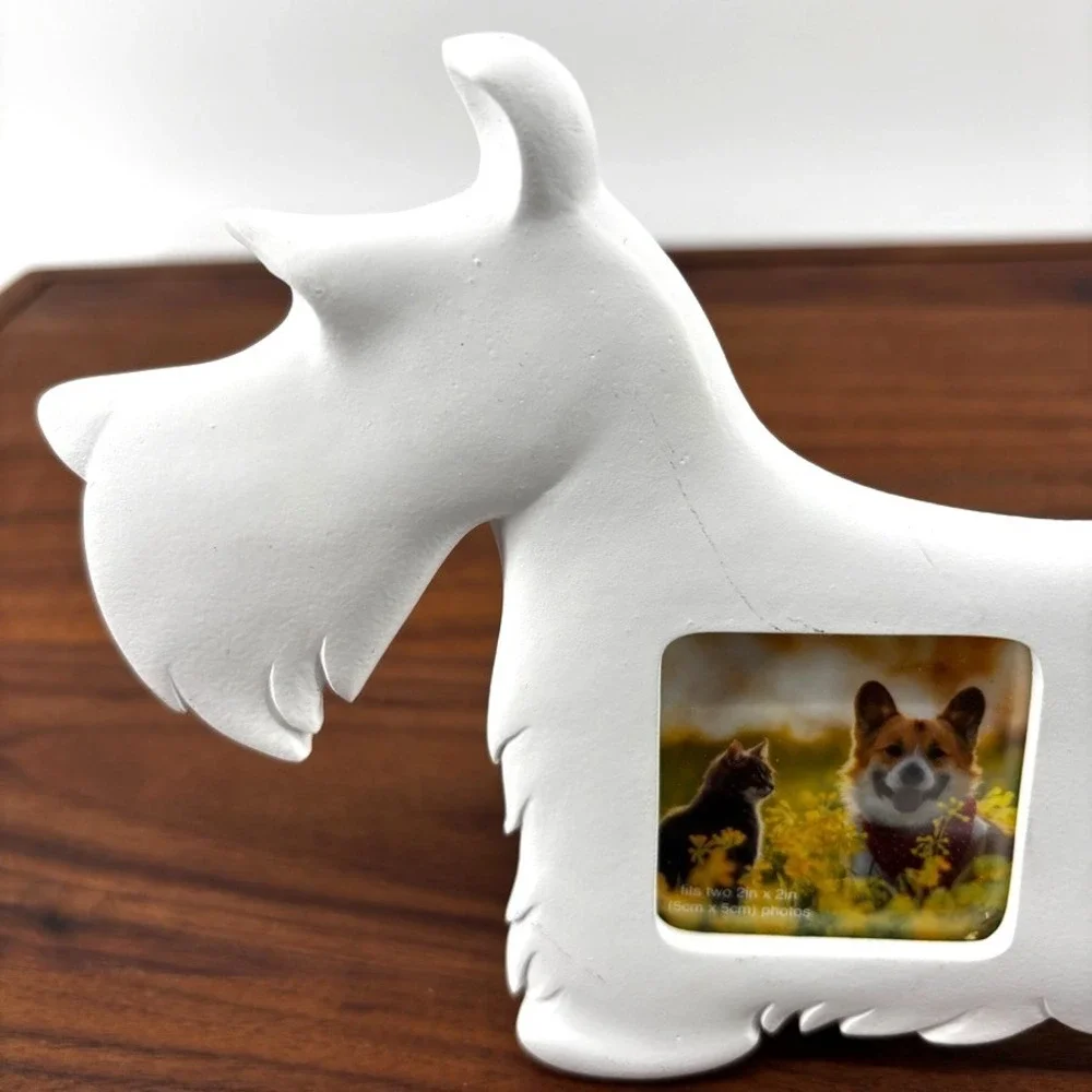 Scottie Dog Double Photo Frame White Terrier  Holds 2 Pictures Whimsical Pet